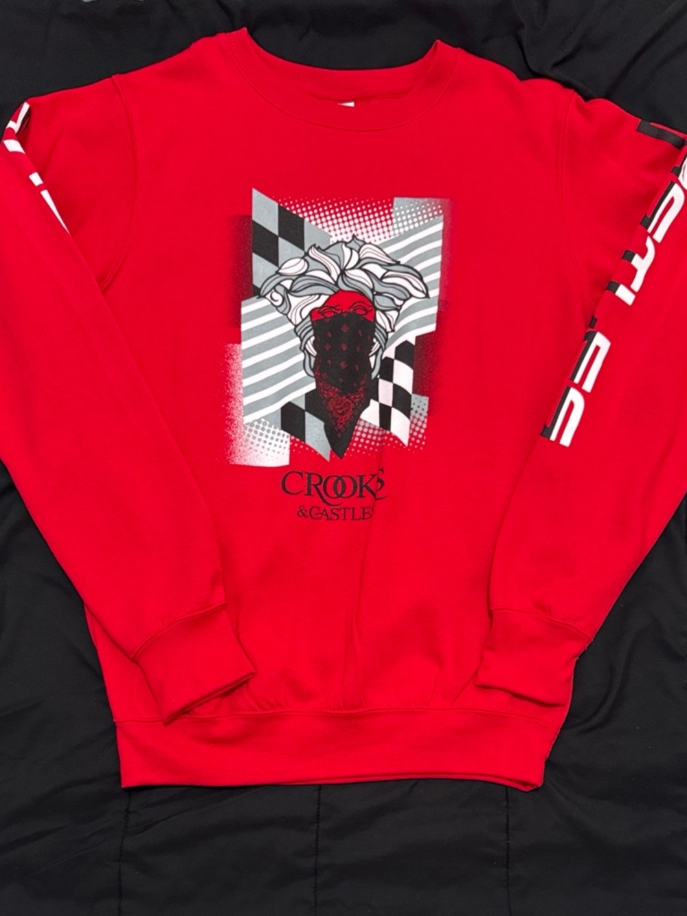 Crooks & Castles Red Graphic Crewneck Sweatshirt with Sleeve Print